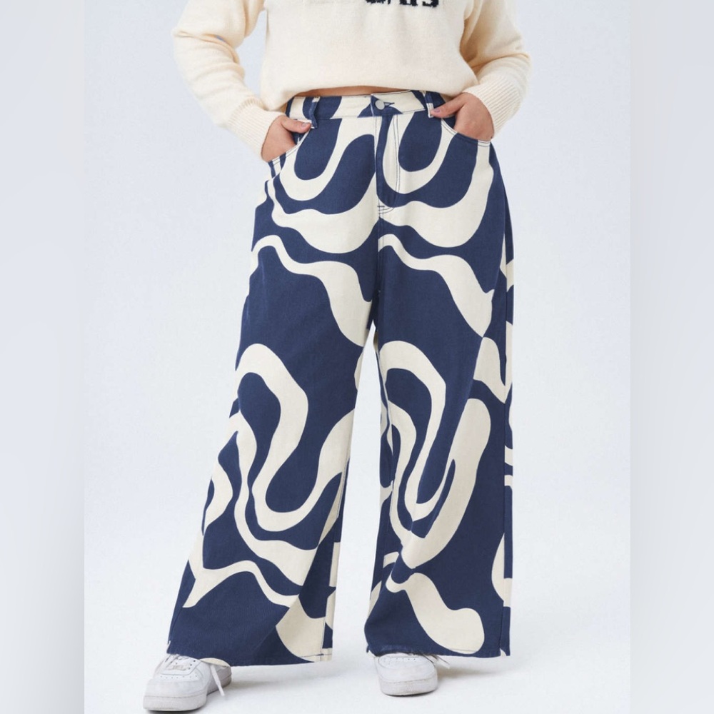 Cider EVERYDAY ILLUSION PSYCHEDELIC SWIRL POCKET DENIM WIDE LEG TROUSERS